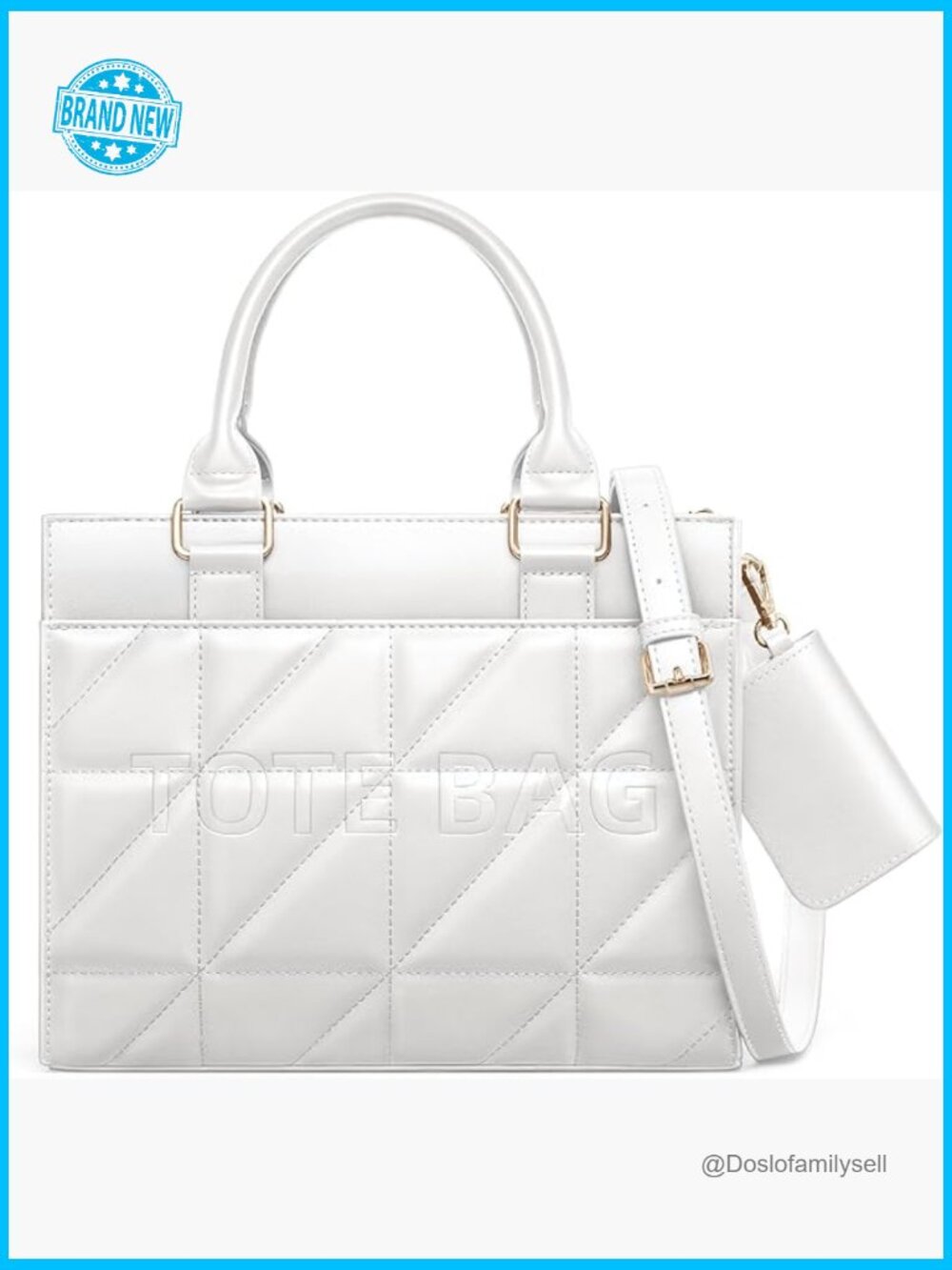Quilted Tote Bag Structured PU Leather Crossbody Strap Work Purse Chic